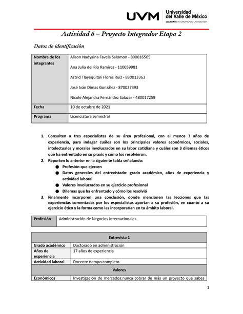 A 6 Eq 4 Actividad 4 Proyecto Integrador Parte 1 Universidad Del