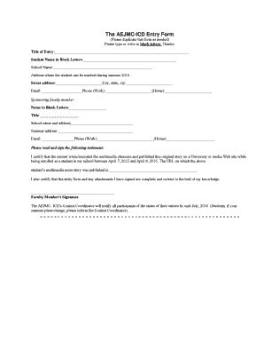 Fillable Online Aejmc The Aejmcicd Entry Form Aejmc Fax Email Print