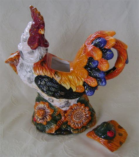 Colorful Rooster Ceramic Teapot Chickens