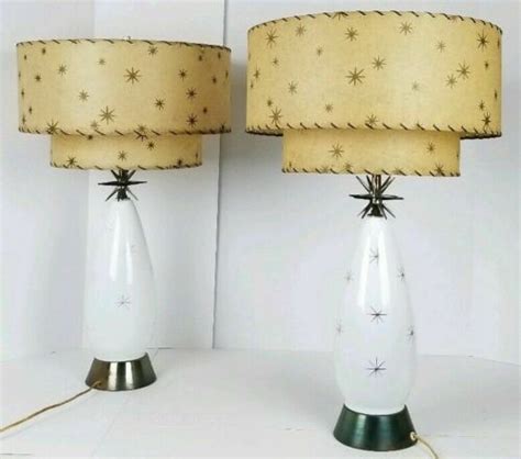 2 Mid Century Modern Milk Glass Atomic 3d Starburst Lamps Fiberglass