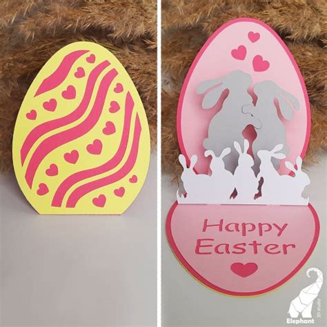 3D Pop Up Card Easter Egg With Bunnies SVG For Cricut DXF For