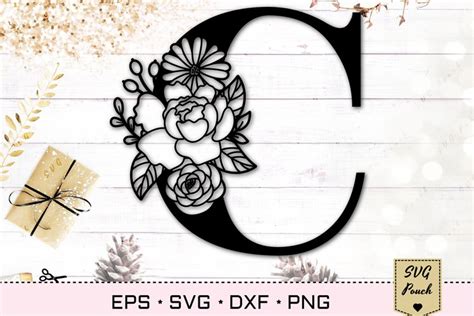 Floral letter C svg, Flower C monogram font initial SVG