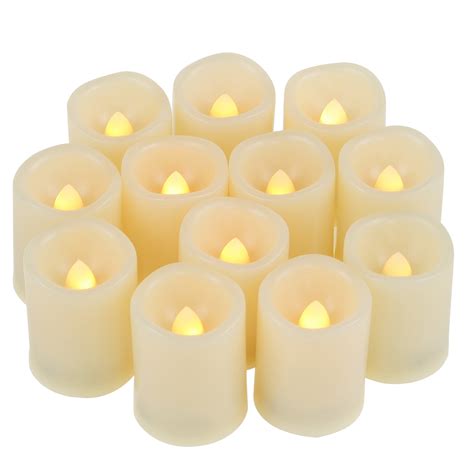 Flameless LED Votive Candles Unscented Cream White Fake Flickering 12