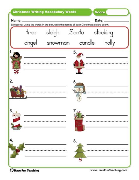 Christmas Writing Vocabulary Words Worksheet - Have Fun Teaching