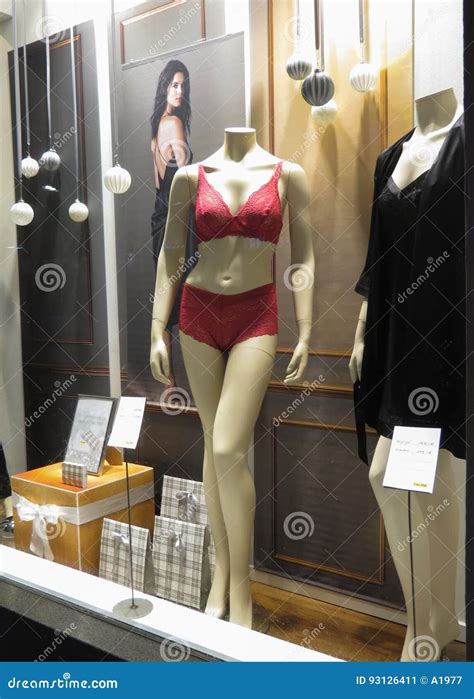 Red Lingerie Set On Display In A Store Front Window Editorial Photo Image Of European