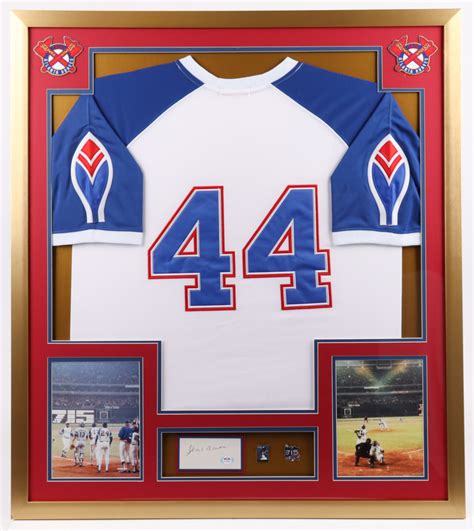 Hank Aaron Signed Braves Custom Framed Cut Display With Jersey 715