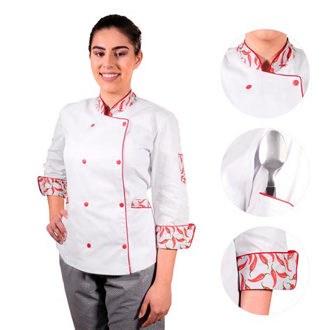 Dólmã Chef de Cozinha Feminino Pimentas Vermelhas 100 Algodão Wp Connect