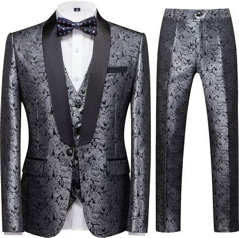 Sliktaa Homme Costume Pi Ces Formel Jacquard Classique Ch Le Revers