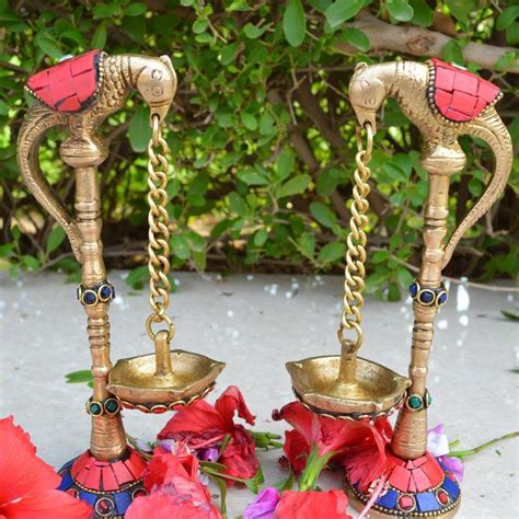 Brass Pair Of Parrot Design Oil Lamp Diya Bird Oil Lamp Stand Holder