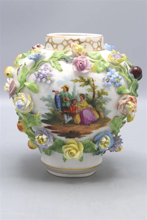 At Auction Vase Mit Plastischen Bl Ten Und Watteau Szenen A Vase