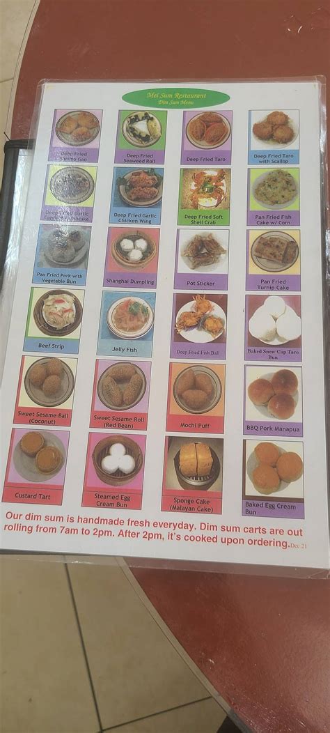 Menu At Mei Sum Dim Sum Restaurant Honolulu