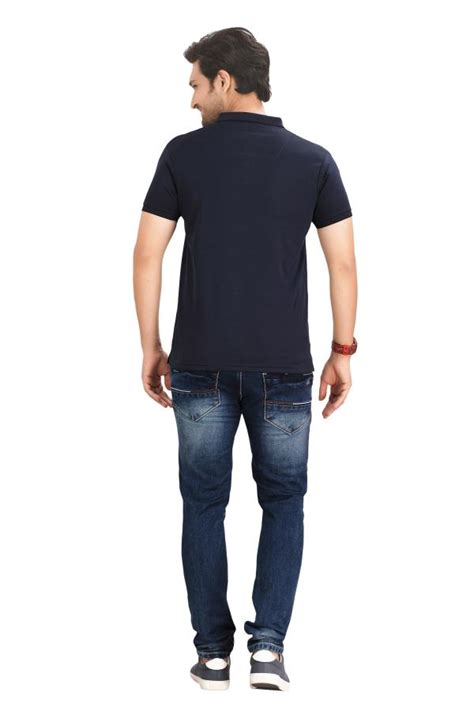 Kala Kendra Navy Blue Half Sleeves Collar T Shirt For Men