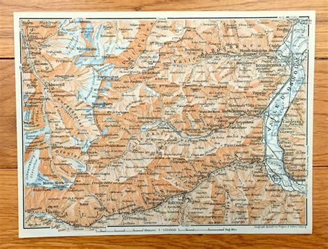 Antique 1913 Domodossola, Italy Map From Baedekers Guide Atlas Bannio ...