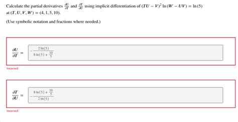 Solved Calculate The Partial Derivatives DU DT And DT DU Chegg