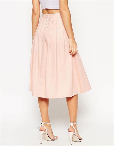 Lyst Asos Pleated Midi Linen Skirt In Natural