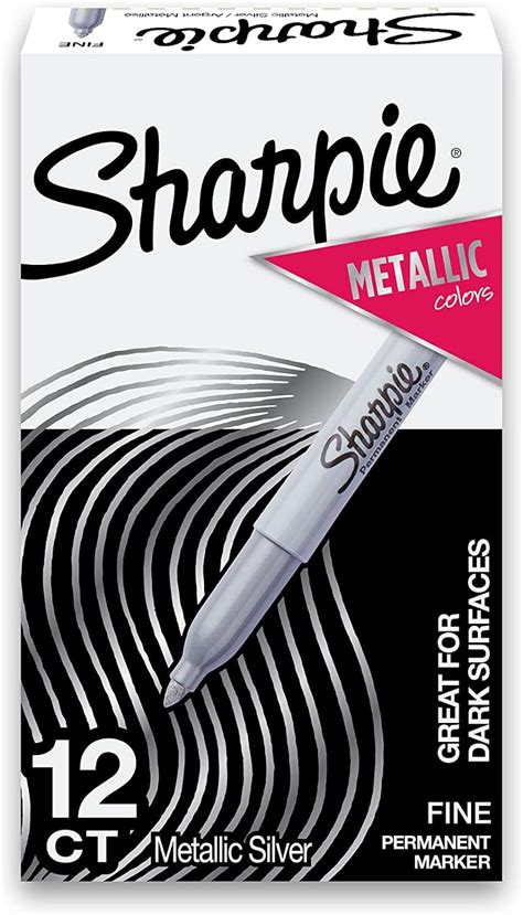 Sharpie 39100 Metallic Permanent Markers Fine Point Silver 12 Count