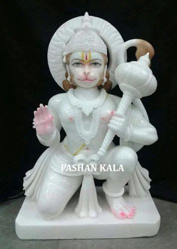 Pashan Kala White Marble Hanuman Sitting Statue For Worship Size 12