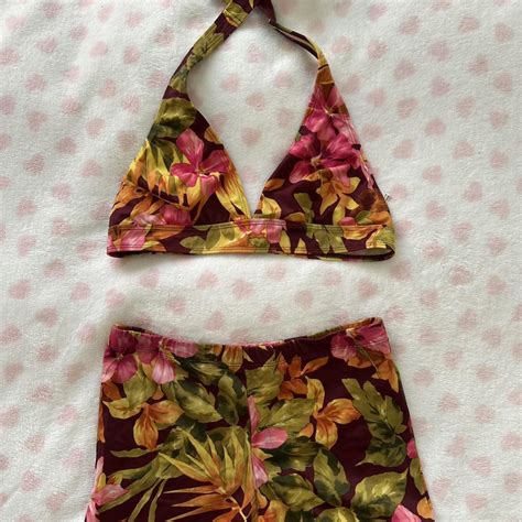 Vintage Tropical Floral Short Bikini Set Size 12 Depop