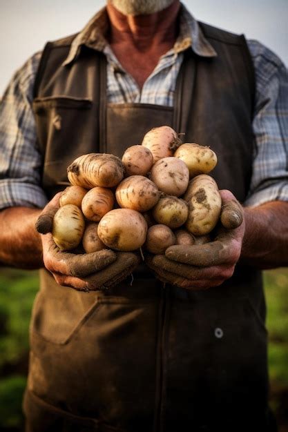 Agricultor Sosteniendo Patatas En El Campo Foto Premium