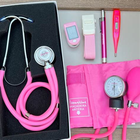 Kit Enfermagem Estagio Rosa Esteto Esfigmo Oximetro Garrote Lanterna