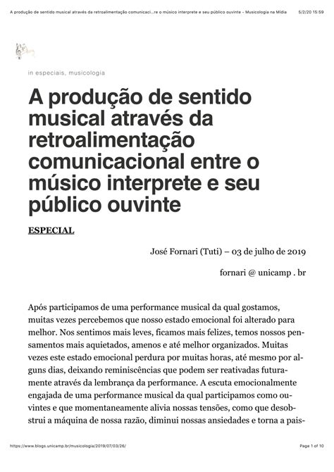 Pdf A Produção De Sentido Musical Através Da Retroalimentação