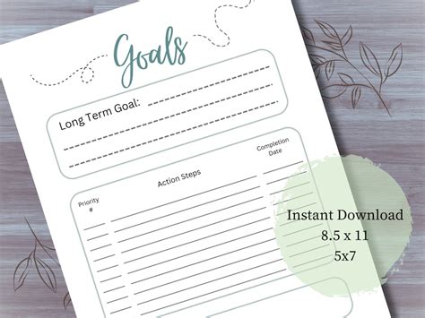 Goals Printable Worksheet, Goal Setting and Tracking, Downloadable PDF ...