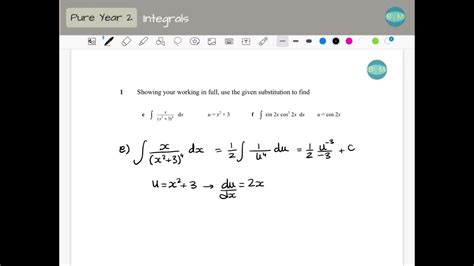 A Level Maths Integrate By Substitution Q1 3 Youtube