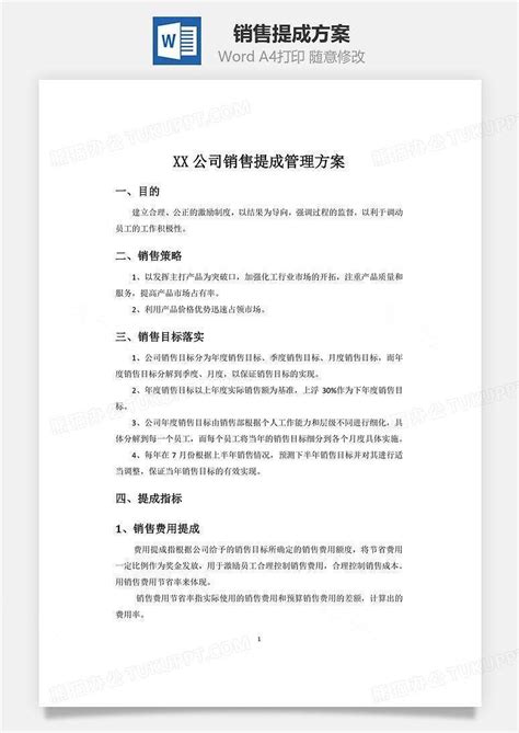 销售提成方案文档word模板下载 编号pqzzypbq 熊猫办公