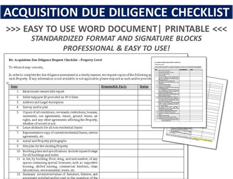 Due Diligence Checklist Real Estate Acquisition New Etsy