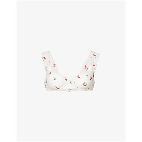 WeWoreWhat Claudia Cherry Print Bikini Top Off White Multi Editorialist