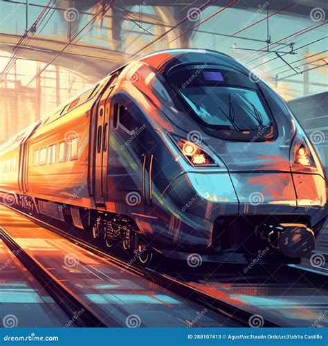 Cartoon Illustration Of A High Speed Train Stock Illustration