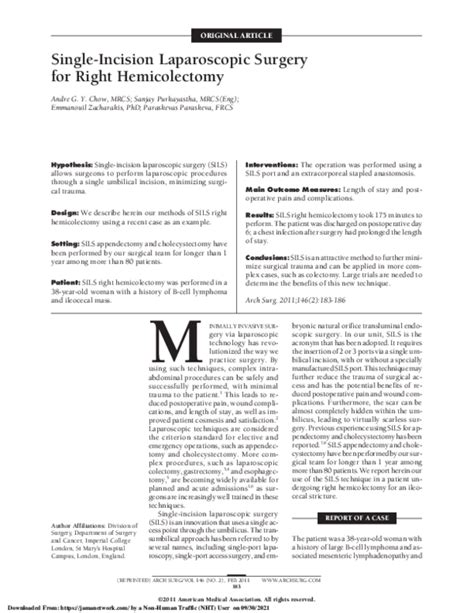 Pdf Single Incision Laparoscopic Surgery For Right Hemicolectomy