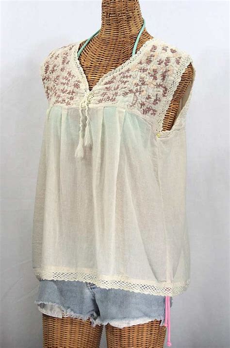 Sleeveless Mexican Blouse La Marbrisa Off White Cocoa