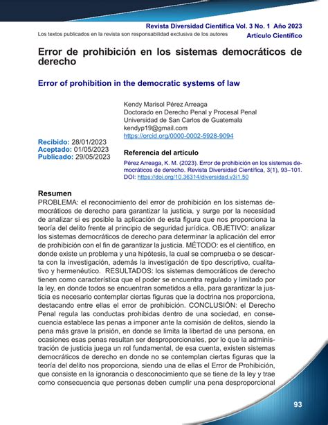 Pdf Error De Prohibici N En Los Sistemas Democr Ticos De Derecho