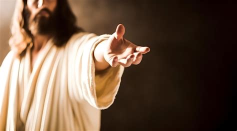 Premium Photo Jesus Christ Reaching Out His Hand Against The Bright