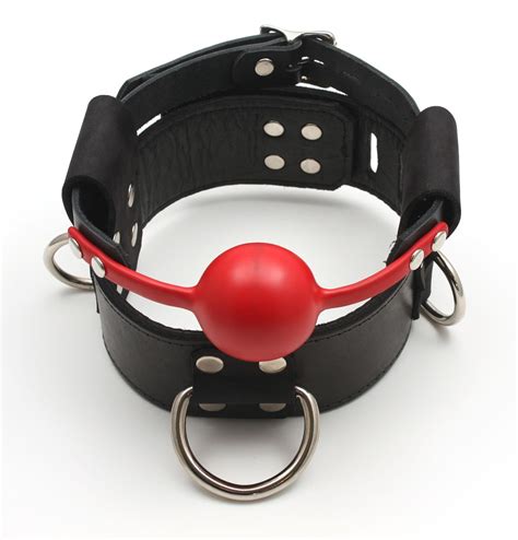 Mr S Leather Deluxe Ball Gag Slave Collar Large Red Ball