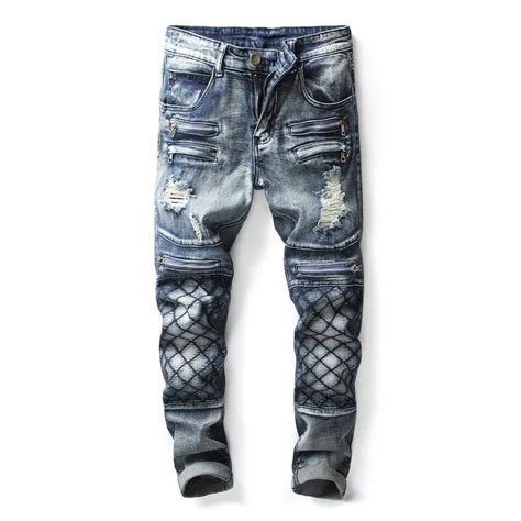 Buy Newsosoo Fashion Mens Ripped Motorcycle Denim