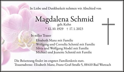 Traueranzeigen Von Magdalena Schmid Schwaebische De Trauerportal