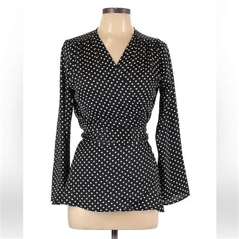 Veronica M Tops Veronica M Black And White Polka Dot Wrap Blouse