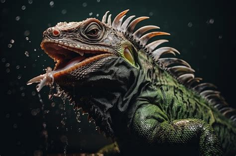 Premium Photo An Iguana With Its Mouth Open In The Rain