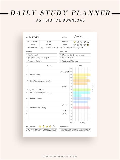 Daily Study Session Planner Printable Minutes Study Etsy