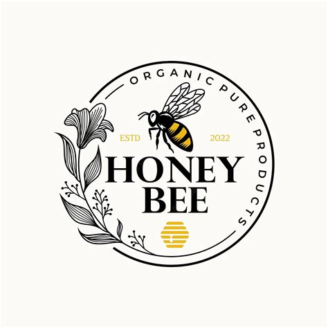 Premium Vector Hand Drawn Honey Bee With Flowers Logo Inspirations