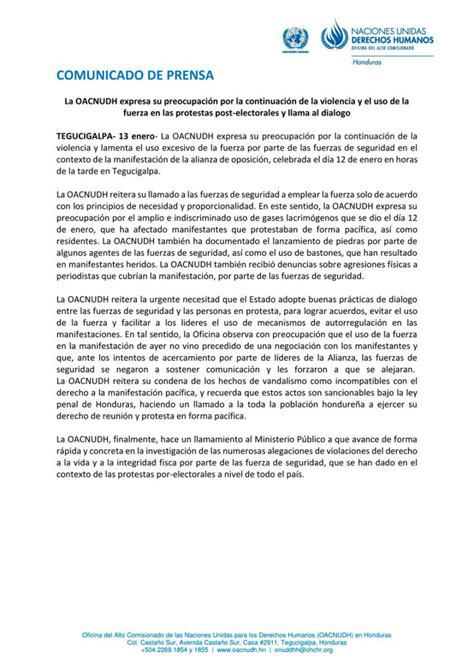 HONDURAS TIERRA LIBRE Honduras Oficina Del Alto Comisionado De DDHH