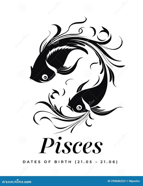 Pisces Horoscope Card With Constellation Zodiac Sign And A Patronizing Planet Vector