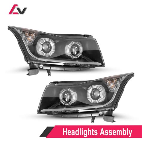 For 2011 2015 Chevy Cruze Halo Strip Black Projector Headlights Pair