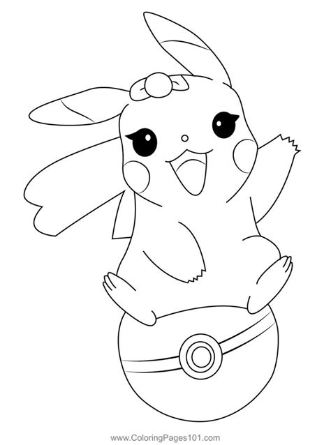 Pikachu Sitting On A Pink Pokeball Coloring Page Pikachu Coloring