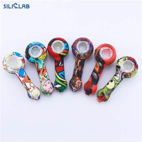 Excellent Portable Water Sticker Pattern Siliclab Glass Bowl Pipe Silicone Smoking Pipe China