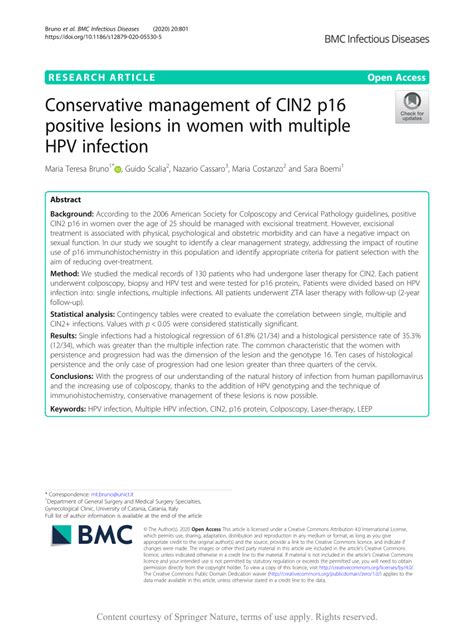 Pdf Conservative Management Of Cin P Positive Lesions In Women