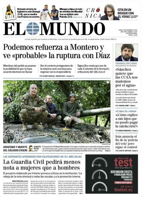 Portada Del Diario El Mundo Del Día 5122022 News Europa