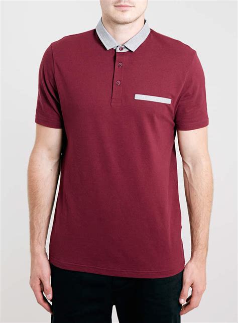 Topman Burgundy Chambray Polo Shirt 44 Topman Lookastic